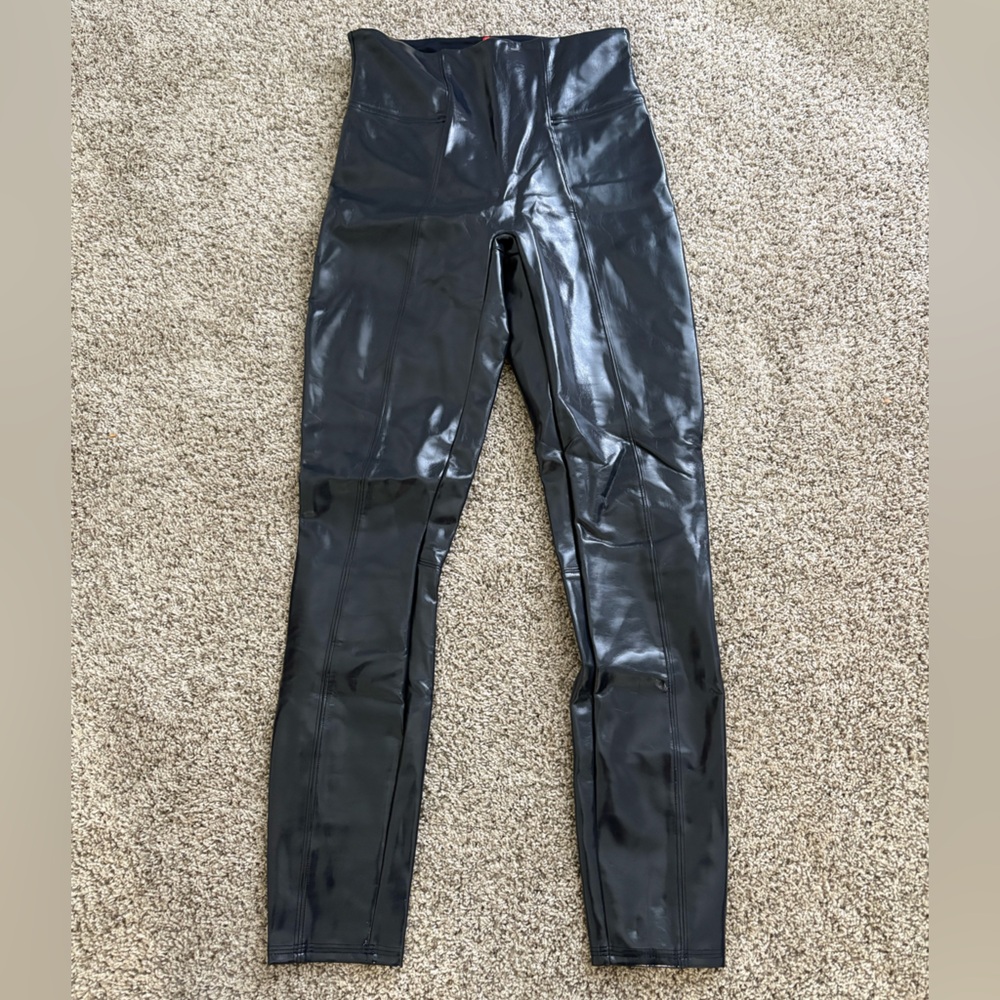 SPANX Navy Blue Leather Leggings